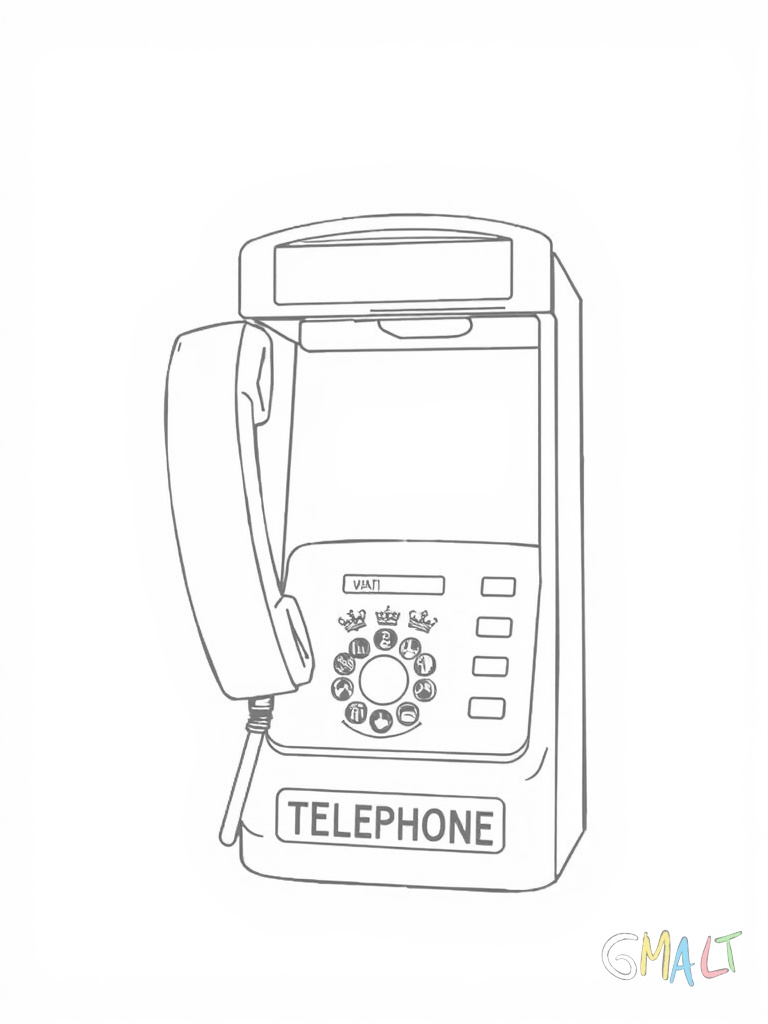 Eine typische rote Telefonzelle steht aufrecht in der Bildmitte. Die Tür ist leicht geöffnet. Oben ist die Krone und das Wort TELEPHONE zu sehen.