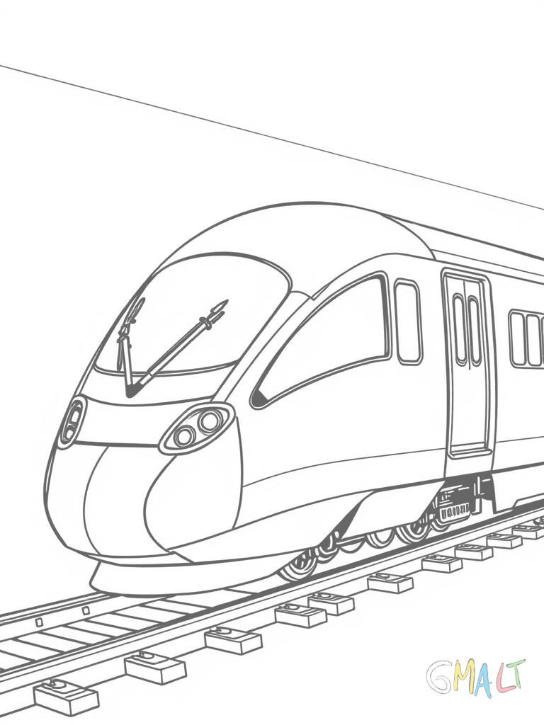 Ein japanischer Shinkansen-Hochgeschwindigkeitszug von der Seite. Die aerodynamische Zugspitze ist markant nach vorne gerichtet. Der Zug hat große Fenster entlang der Waggons und steht auf Schienen.