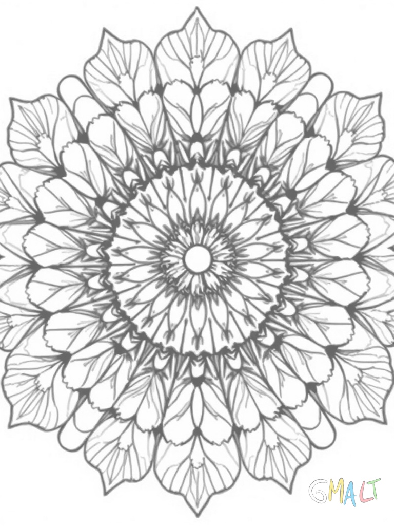 Ein Mandala aufgebaut aus sich wiederholenden Ahornblättern in verschiedenen Größen. Die Blätter sind nach innen gerichtet und werden zur Mitte hin kleiner. Im Zentrum ein Kreis aus Punkten.