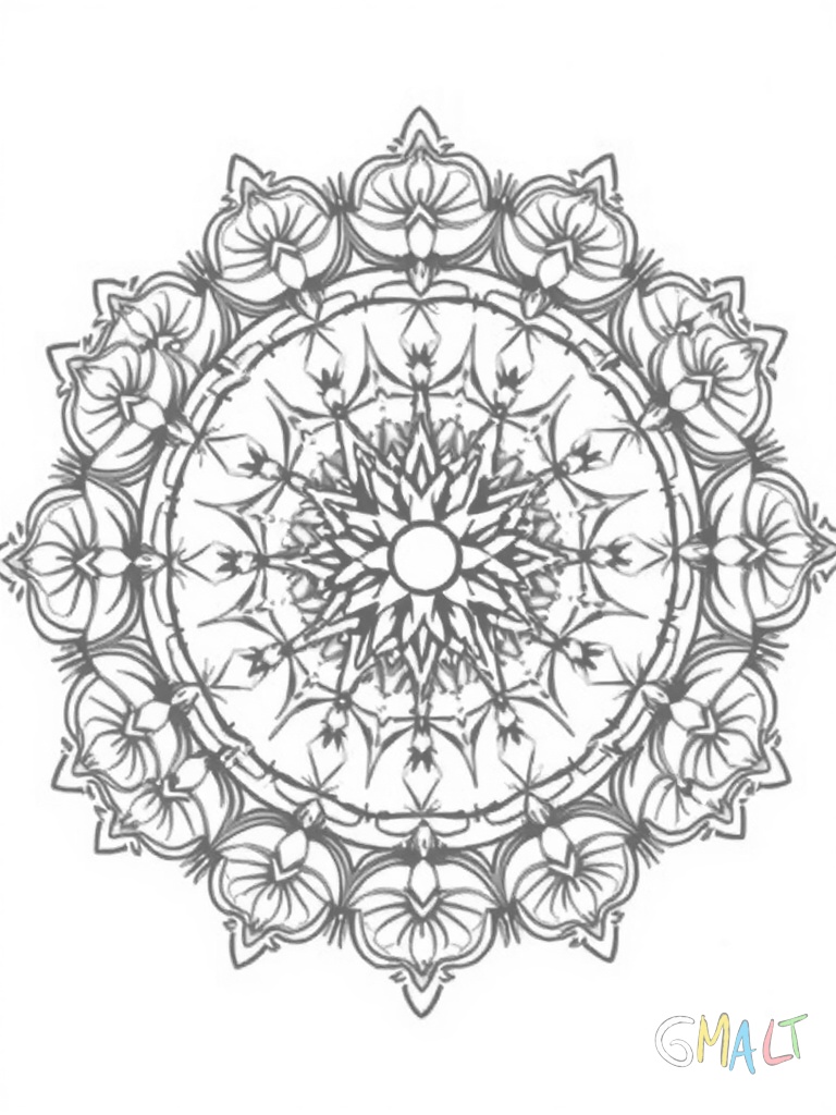Ein rundes Mandala aus Glocken die in drei Ringen angeordnet sind. In der Mitte eine große Weihnachtsglocke umgeben von geschwungenen Notenlinen.