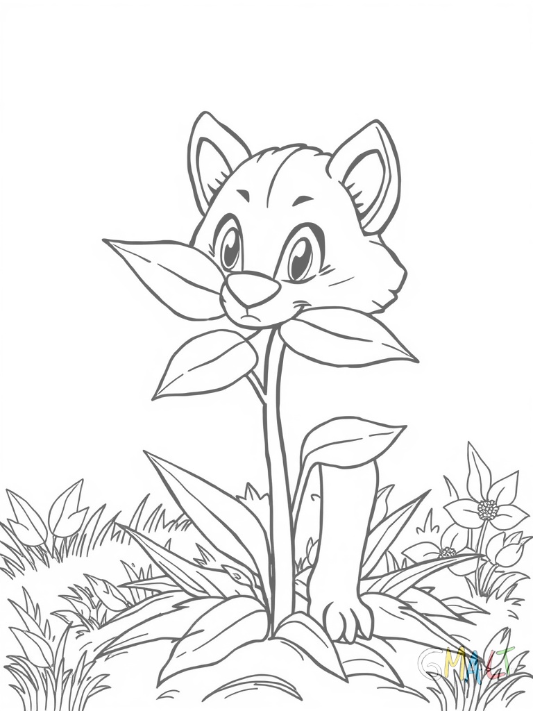 Ein junger Löwenzahn wächst aus dem Boden. Seine gezackten Blätter breiten sich sternförmig aus. Oben sitzt eine flauschige Pusteblume.