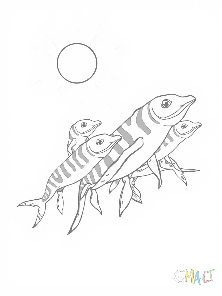 Eine Gruppe Quallen schwebt im Wasser. Ihre langen Tentakel wehen wie im Wind. Sonnenstrahlen scheinen von oben durchs Wasser.
