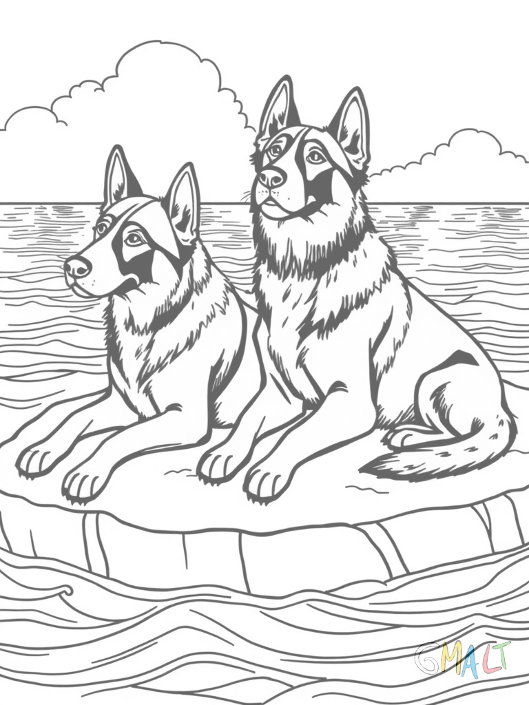 Zwei verspielte Seehunde liegen auf einem flachen Felsen im Meer. Sie strecken ihre Köpfe in die Höhe. Wellen plätschern sanft um den Felsen herum.