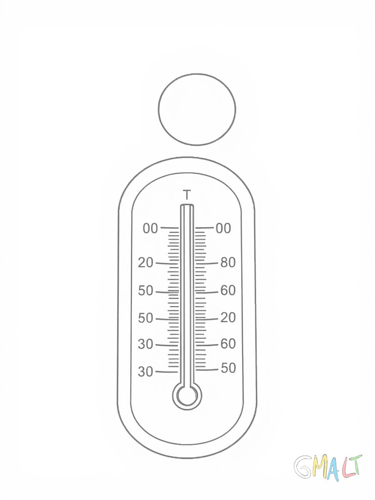 Ein Thermometer mit deutlich sichtbarer Skala steht in der Bildmitte. Die Sonne scheint von rechts oben auf das Thermometer. Kleine nach oben steigende Wellenlinie zeigen die aufsteigende Hitze an.
