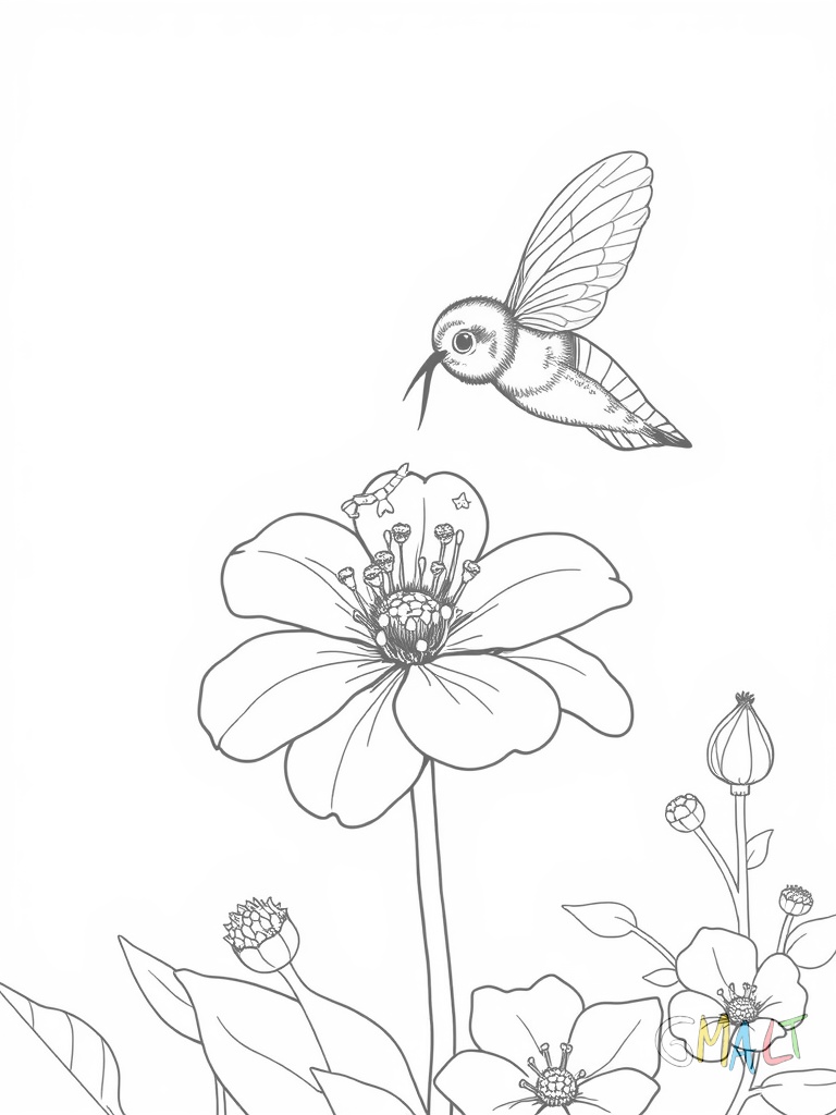 Eine Hummel fliegt über eine Pusteblume. Einige Schirmchen der Pusteblume schweben bereits in der Luft. Darunter wachsen kleine Wiesenblumen.