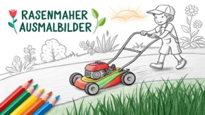 Gmalt Rasenmäher Vorschaubild. Verschiedenste Rasenmäher Malvorlagen und Rasenmäher Ausmalbilder für Jung und Alt