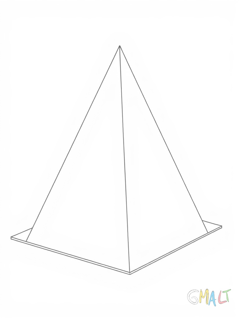 Eine dreidimensionale Pyramide steht auf ihrer quadratischen Grundfläche. Alle vier dreieckigen Seitenflächen sind sichtbar und treffen sich in einer nach oben zeigenden Spitze.