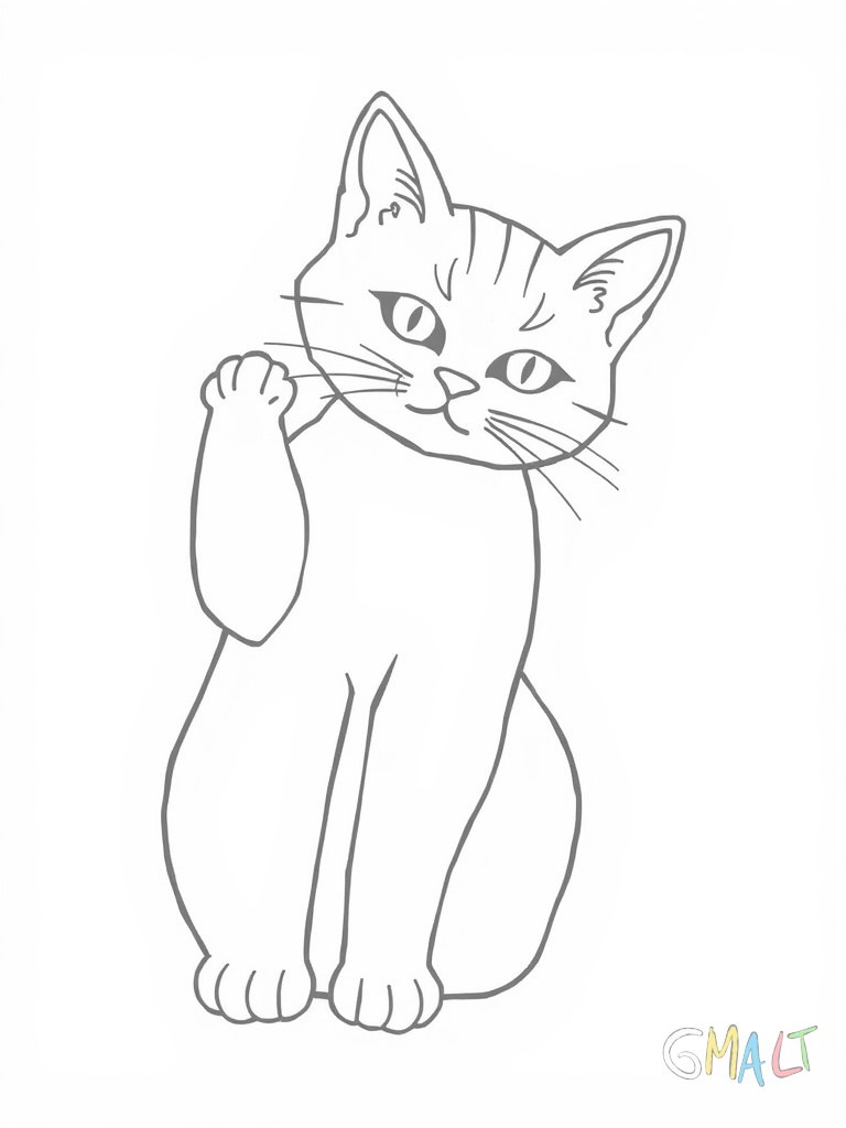 Eine Katze streckt und biegt ihren Körper zur Form des Buchstaben K. Ihr Schwanz und ihre Vorderpfoten bilden die diagonalen Striche des K.