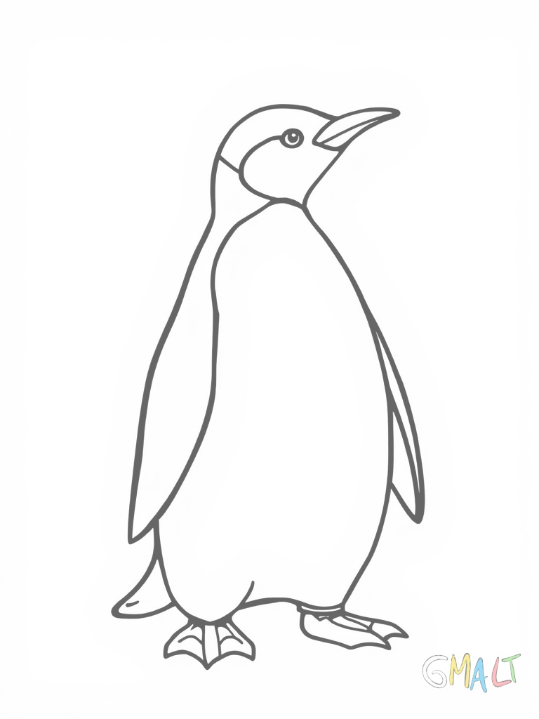 Ein niedlicher Pinguin steht aufrecht und formt mit seinem Körper und ausgestreckten Flügeln den Buchstaben P. Sein runder Bauch bildet die Rundung des P.