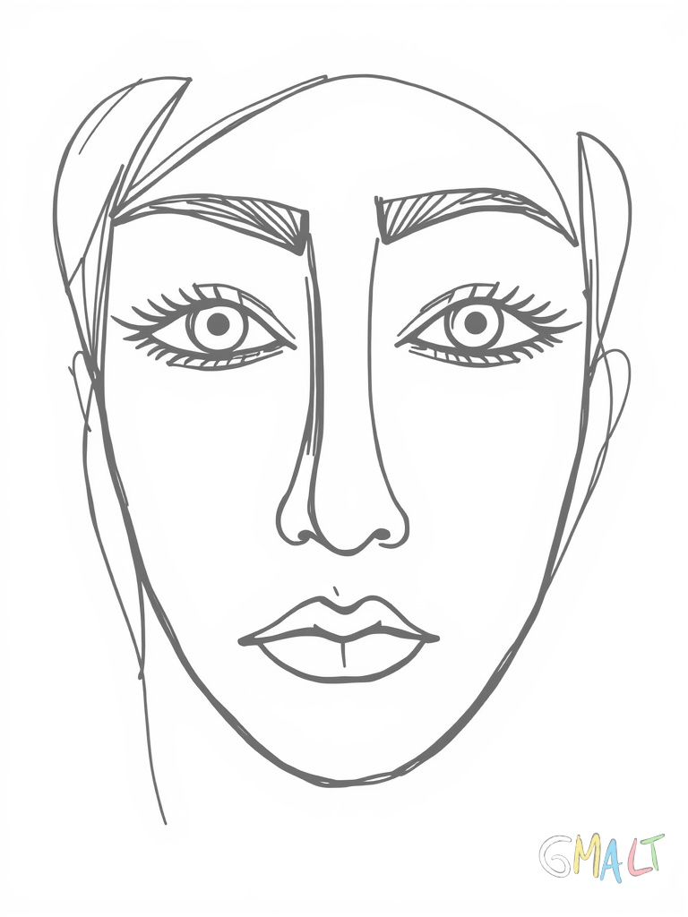 Ein Notizblock auf dem ein großes abstraktes Gesicht zu sehen ist. Das Gesicht besteht aus verschiedenen ineinander übergehenden Linien die Augen Nase und Mund andeuten.