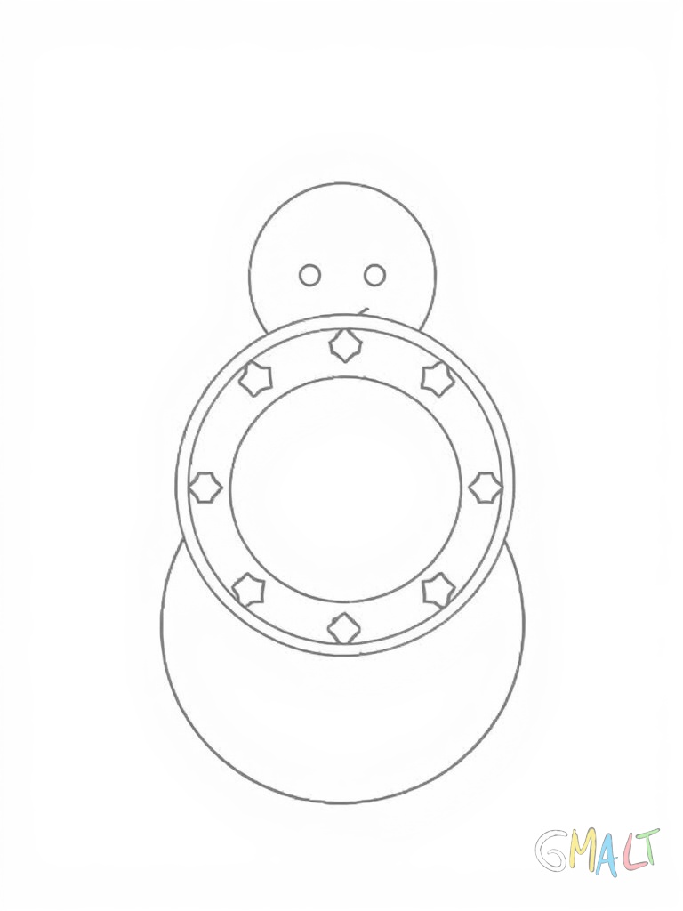 Drei unterschiedlich große Kreise sind übereinander angeordnet wie ein Schneemann. Der unterste Kreis ist am größten der mittlere etwas kleiner und der oberste am kleinsten. Zwei Knopfkreise zieren den mittleren Kreis.