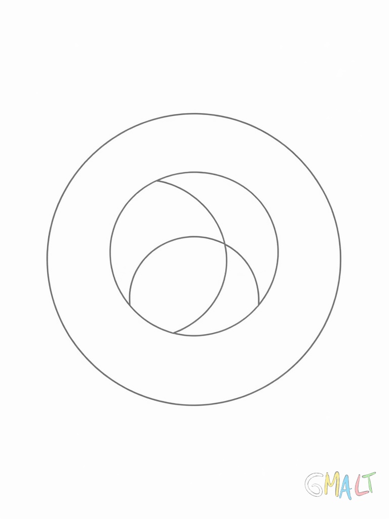 Drei gleich große Kreise überlappen sich in der Bildmitte wie bei einem Venn-Diagramm. Die Kreise sind gleichmäßig angeordnet sodass in der Mitte ein symmetrischer Überlappungsbereich entsteht.