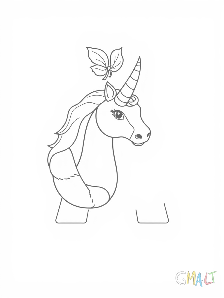 Ein rechteckiges Lesezeichen mit abgerundeten Ecken auf dem ein Einhorn mit Regenbogenmähne galoppiert. Am oberen Ende baumelt eine bunte Kordel.