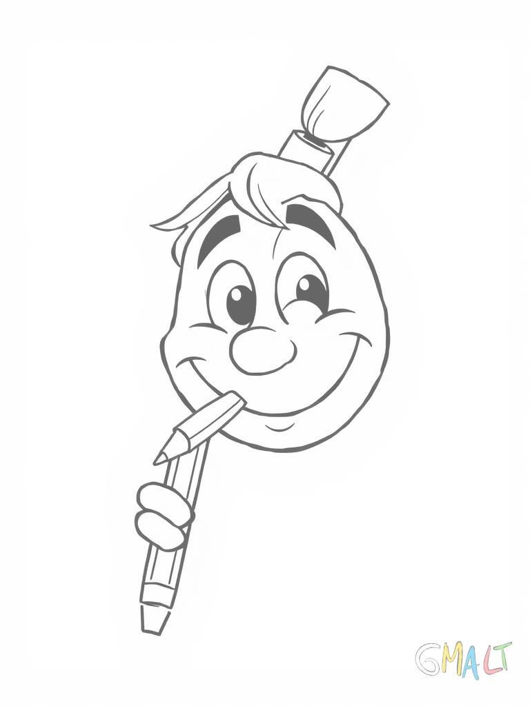 Ein nachdenkliches Smiley das einen Bleistift am Mund hält und eine Denkblase über dem Kopf hat
