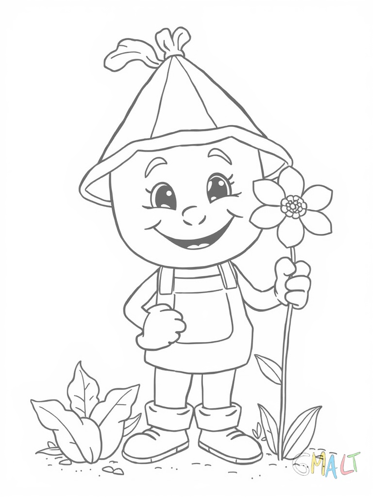 Ein Gärtner-Smiley mit Strohhut Gießkanne und einer Blume in der Hand