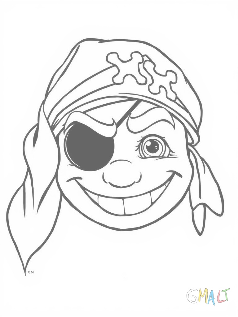 Ein Piraten-Smiley mit Augenklappe und Kopftuch sowie einem verschmitzten Grinsen