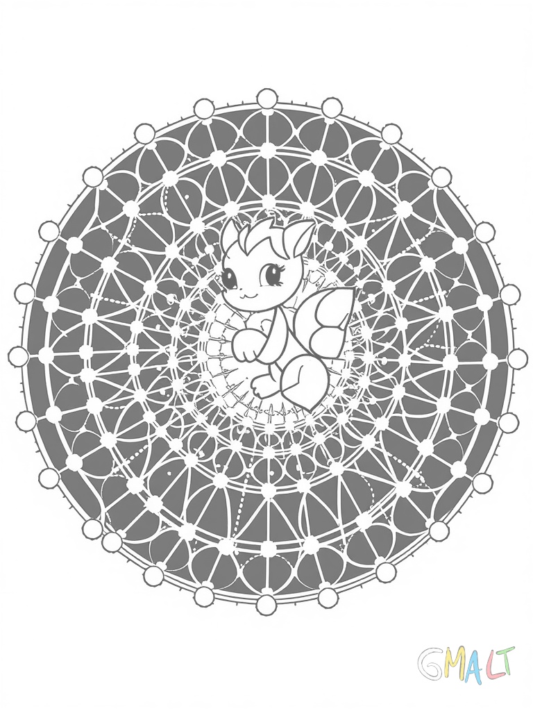 Eine kleine süße Spinne sitzt stolz in der Mitte ihres perfekt gewebten runden Netzes. Das Netz besteht aus konzentrischen Kreisen und geraden Verbindungslinien. Tautropfen glitzern an den Fäden.