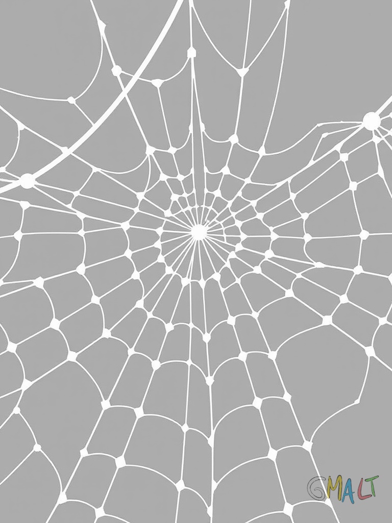 Ein großes Spinnennetz spannt sich zwischen zwei Ästen. Die Fäden sind in einem regelmäßigen Muster angeordnet. Eine Spinne krabbelt geschäftig am oberen Rand entlang.