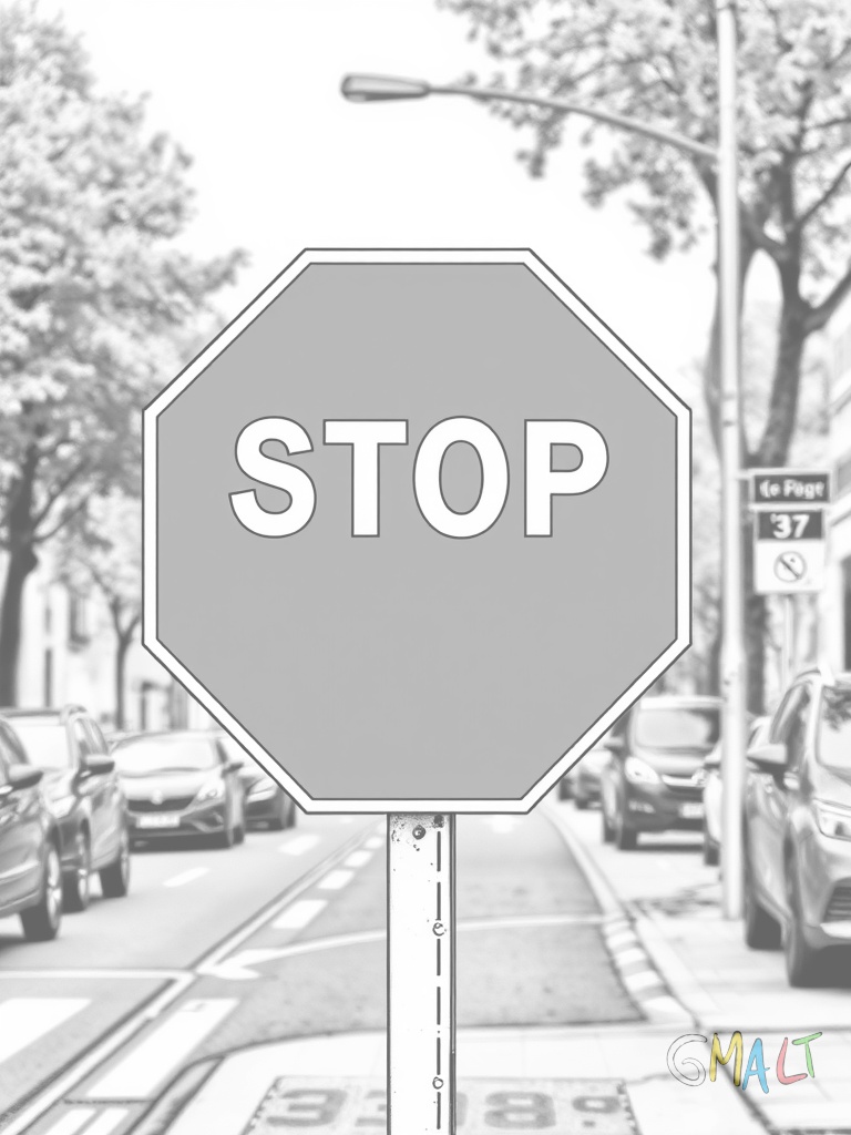 Ein Stoppschild mit achteckiger Form steht am Straßenrand. Der Pfosten ist gerade und das Schild zeigt deutlich das Wort STOP in weißen Buchstaben auf rotem Grund.