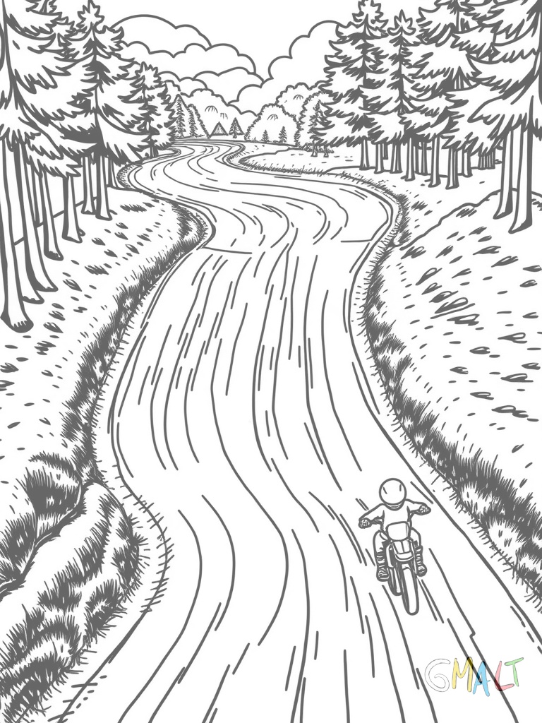 Eine Motocross-Rennstrecke von oben mit mehreren Kurven Sprüngen und Hindernissen. Zwei kleine Fahrer-Figuren sind auf der Strecke zu sehen.