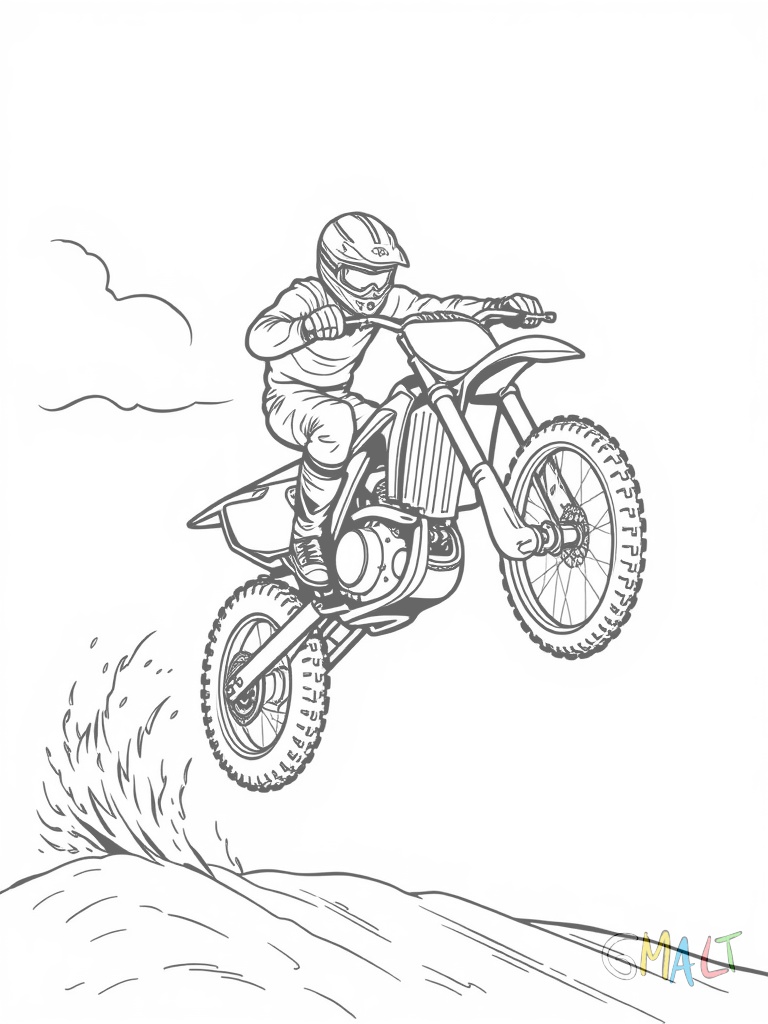 Ein Motocrossfahrer führt einen Whip-Trick aus wobei das Motorrad in der Luft quer liegt. Der Fahrer behält die Kontrolle mit ausgestreckten Armen.