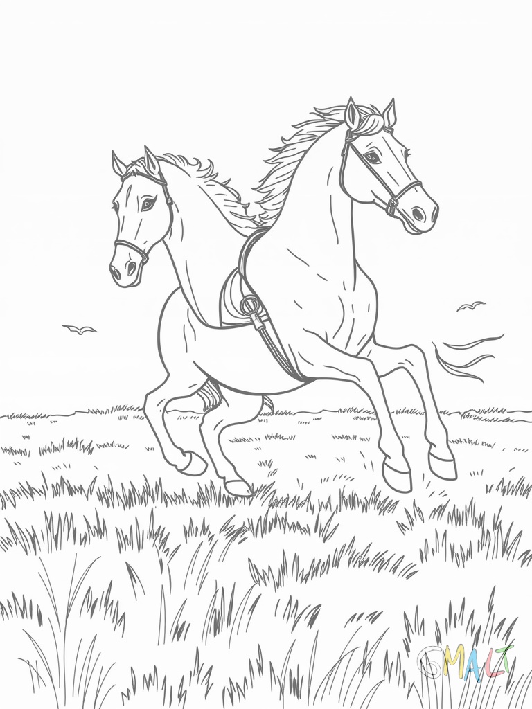 Ein Pferd galoppiert mit seinem Reiter über eine Wiese. Die Mähne und der Schweif des Pferdes wehen im Wind. Der Reiter sitzt tief im Sattel.