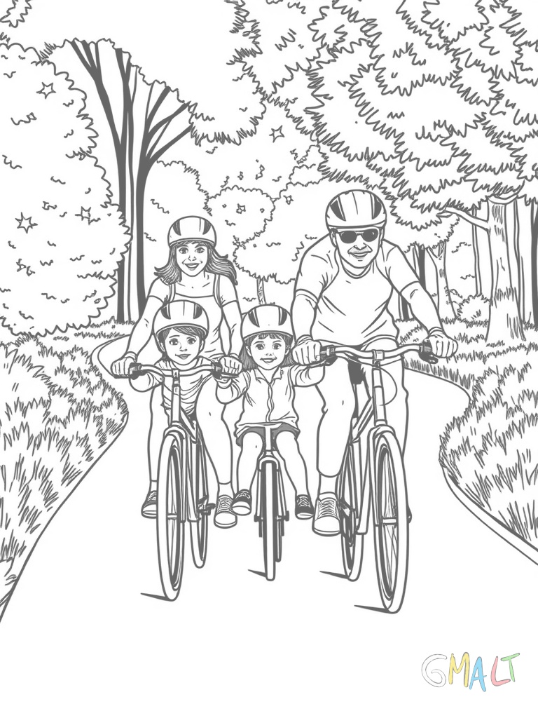 Eine Familie mit drei Personen fährt gemeinsam Rollschuh auf einem Radweg. Vater und Mutter halten jeweils eine Hand ihres Kindes. Alle tragen Helme und bewegen sich in einer Reihe vorwärts.