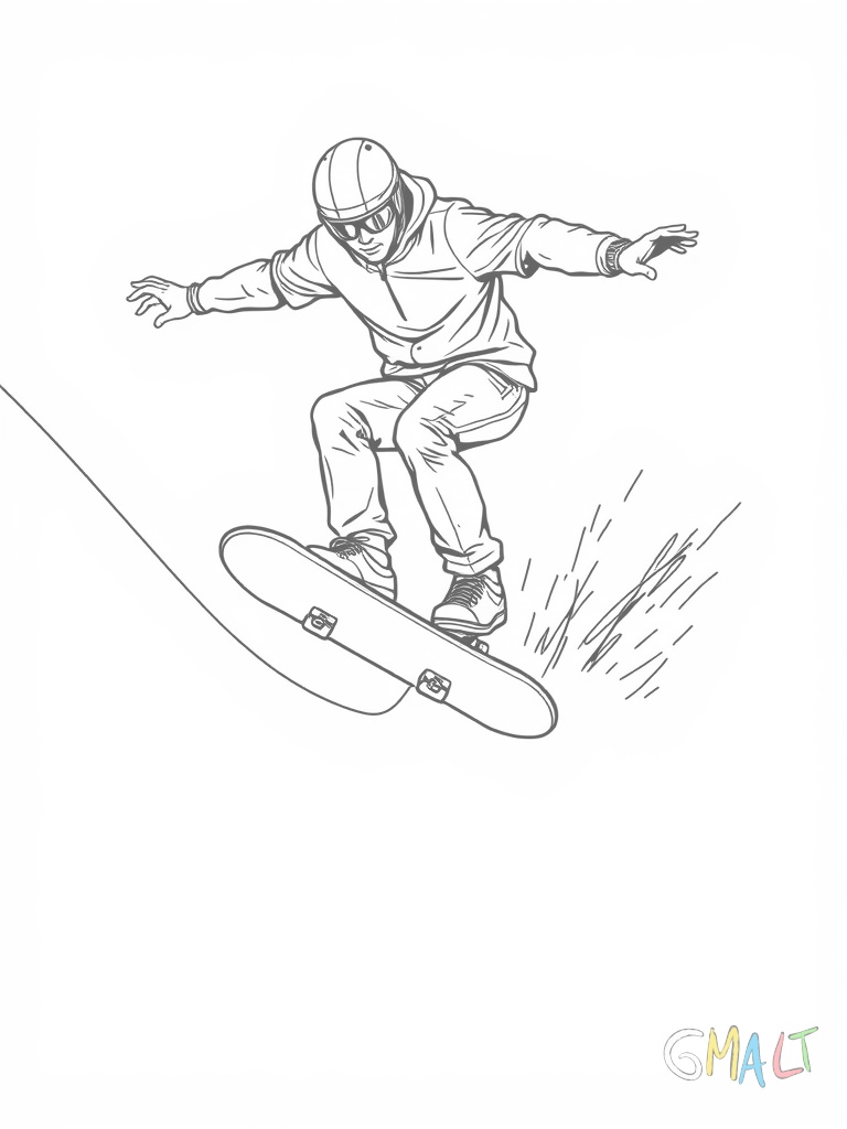 Ein Skater gleitet auf seinem Board eine geschwungene Halfpipe hinunter. Seine Körperhaltung ist leicht nach vorne gebeugt und die Arme helfen beim Ausbalancieren.