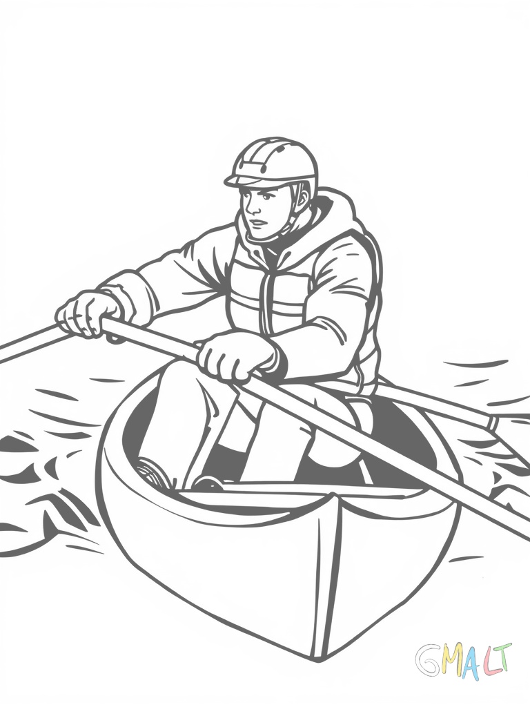 Ein Ruderer im Einer-Boot. Er sitzt im Boot mit ausgestreckten Beinen. Die Ruder sind parallel zum Boot ausgerichtet.