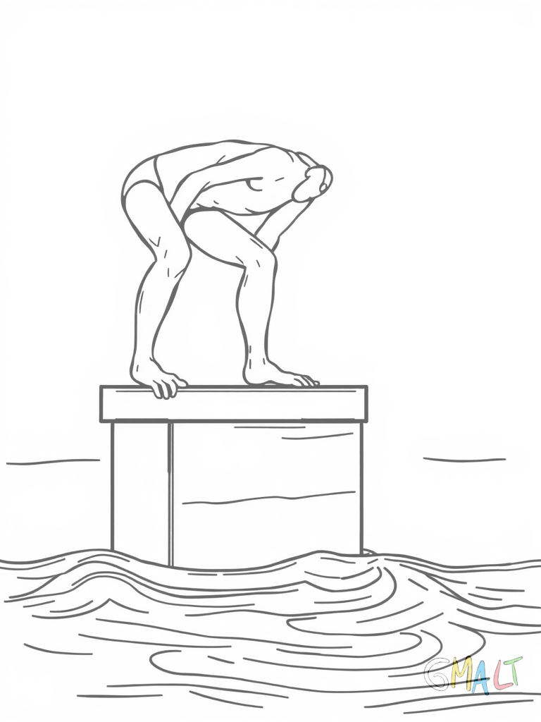 Ein Schwimmer in Startposition auf einem Startblock im oberen Teil des Wappens darunter stilisierte Wasserwellen