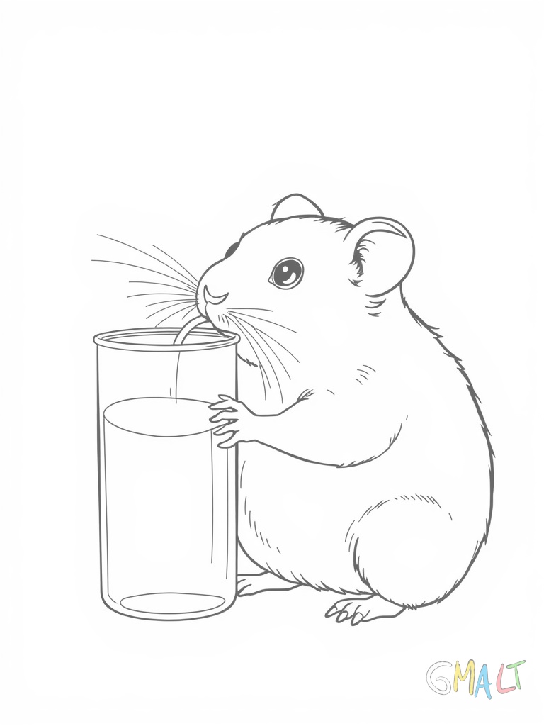 Ein Hamster trinkt aus seiner Wasserflasche seine Vorderpfoten halten das Metallröhrchen fest