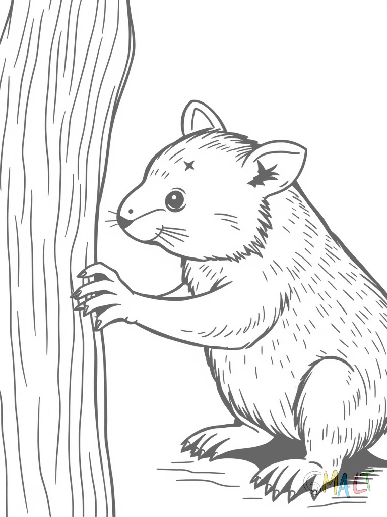 Ein Meerschweinchen erkundet neugierig eine Röhre aus Holz und schaut mit dem Kopf auf einer Seite heraus