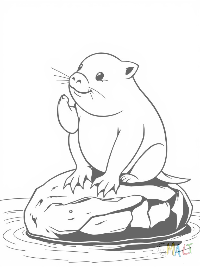 Ein Meerschweinchen putzt sich und leckt seine Vorderpfote während es auf einem flachen Stein sitzt