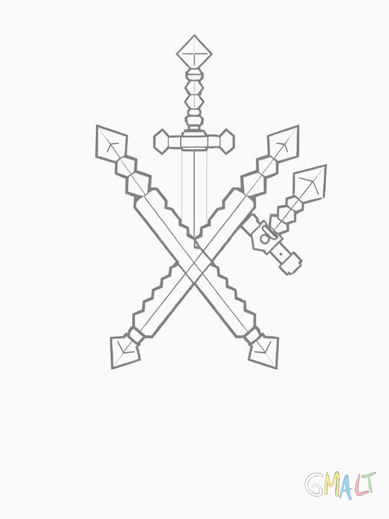 Zwei gekreuzte Minecraft Schwerter bilden ein X in der Bildmitte. Das linke Schwert ist aus Eisen das rechte aus Diamant. Beide Schwerter sind gleich groß.