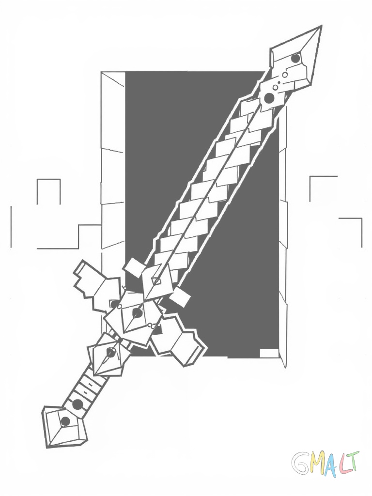 Ein zerbrochenes Minecraft Diamantschwert liegt in der Bildmitte. Die obere Hälfte der Klinge ist leicht nach rechts versetzt als würde sie gerade abbrechen.